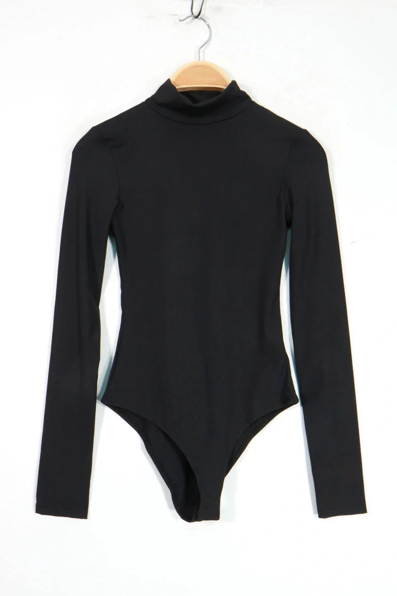 A-bee - Long Sleeve Mock Neck Bodysuit 1603 - Black Bodystockings 