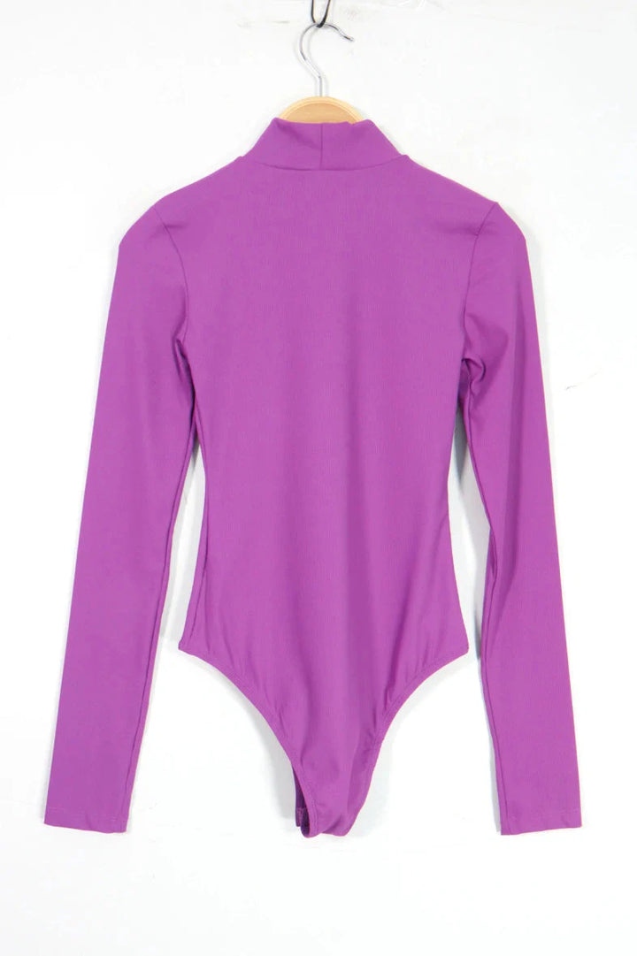 A-bee - Long Sleeve Mock Neck Bodysuit 1603 - Purple Bodystockings 