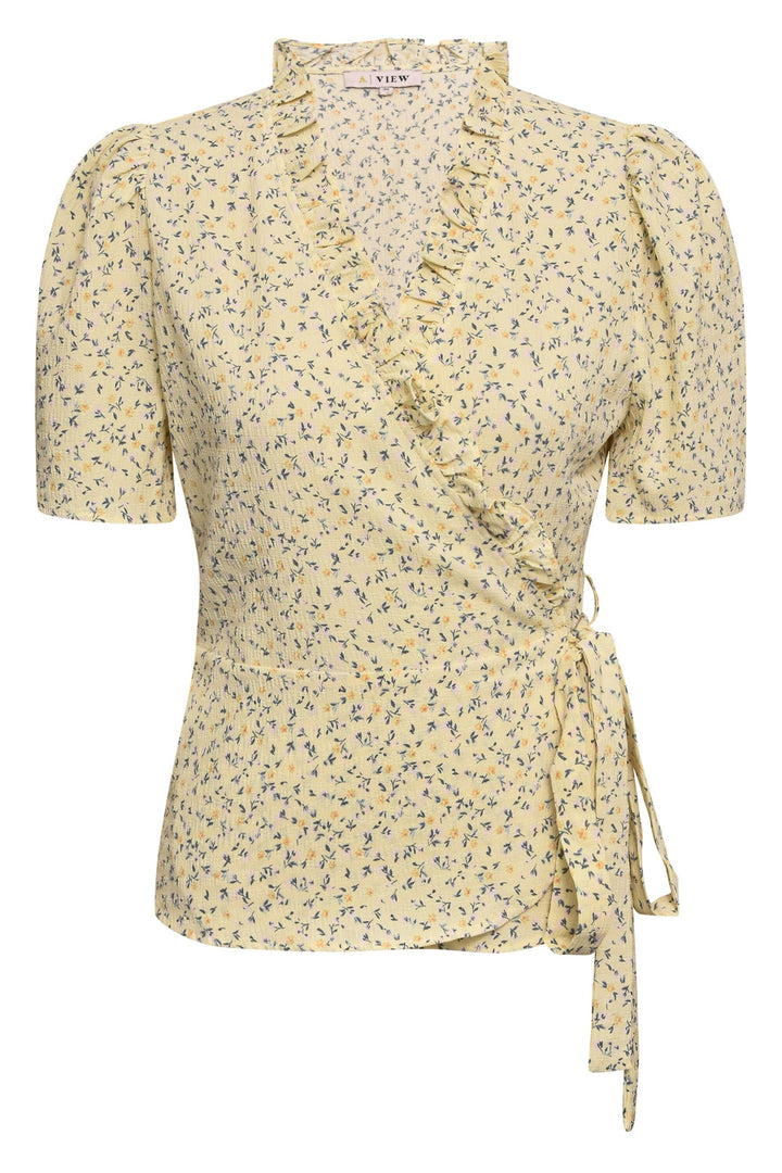 A-View - Peony Wrap Blouse - 079 Light Yellow Bluser 