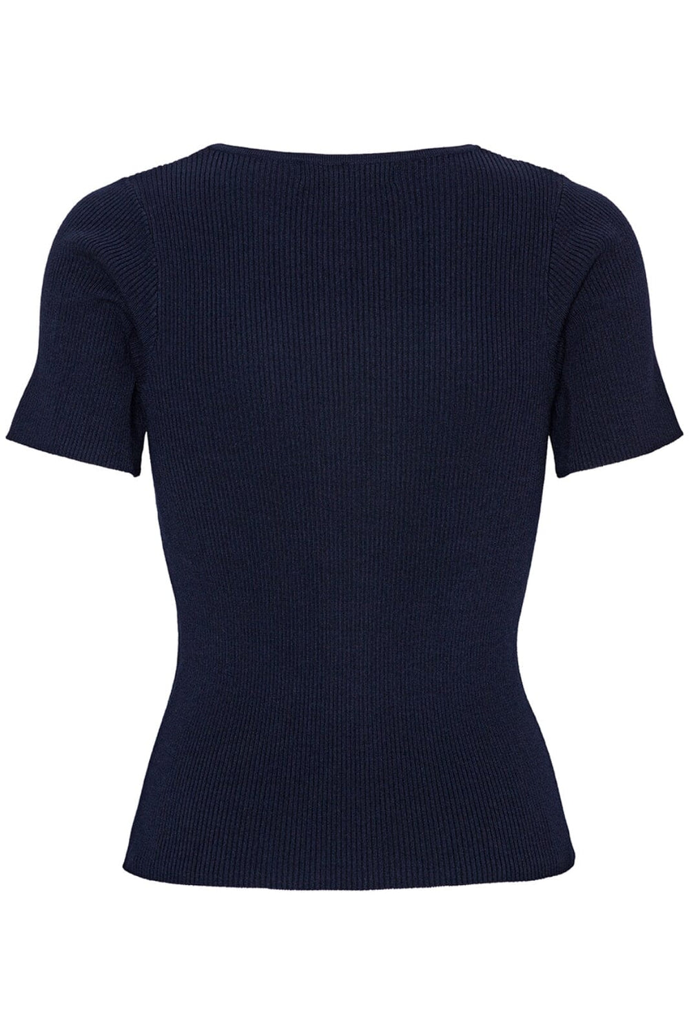 A-View - Rib Knit Short Sleeve Top - 699 Navy Strikbluser 