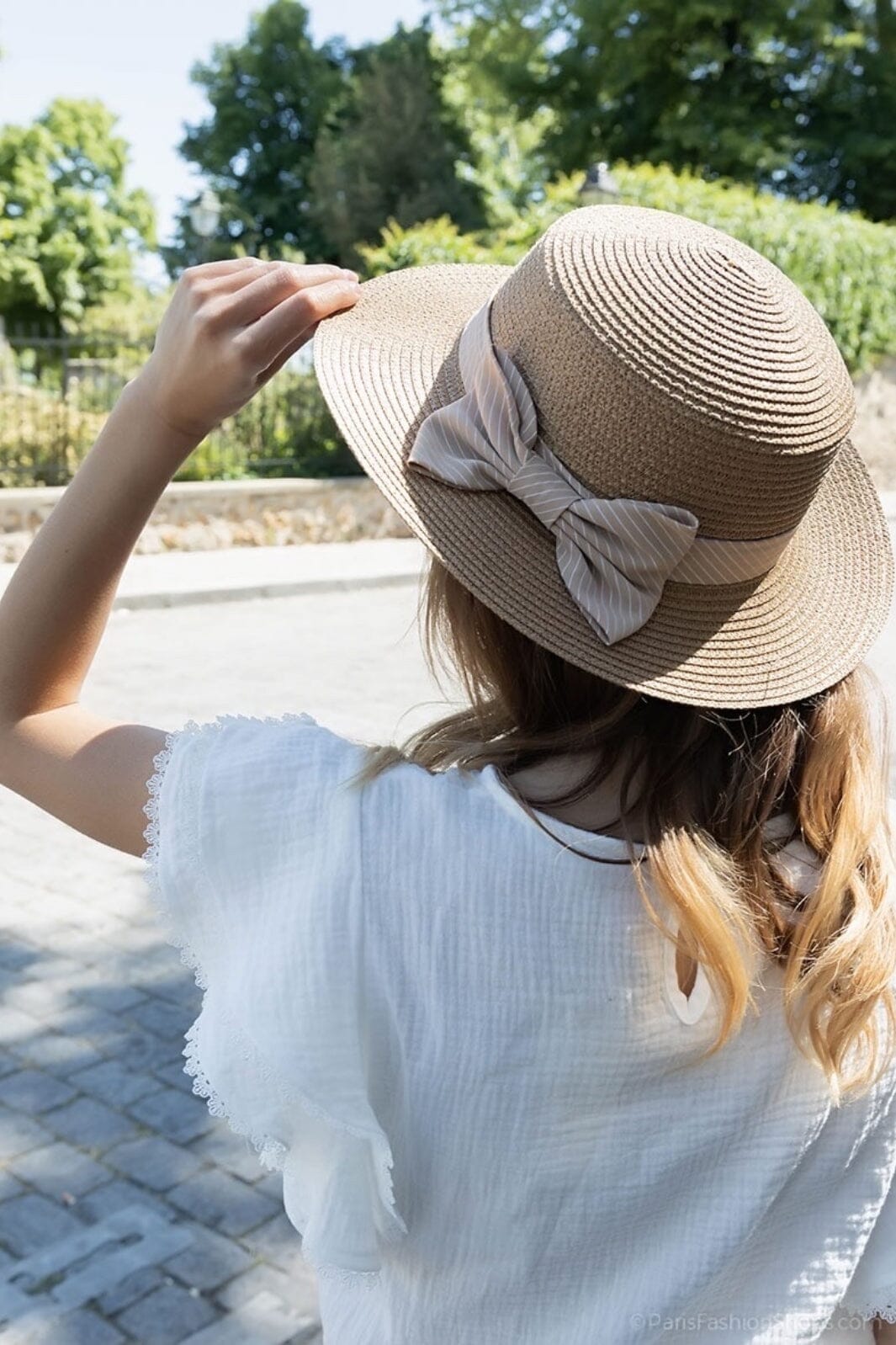 Anobel Copenhagen - Straw Hat With Striped Bow Tie 3cp2085 - Beige Hatte 