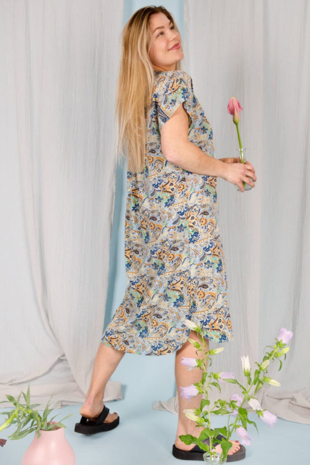 Black Colour - Bcluna Andrea S/S Dress - Botanical Blue Kjoler 