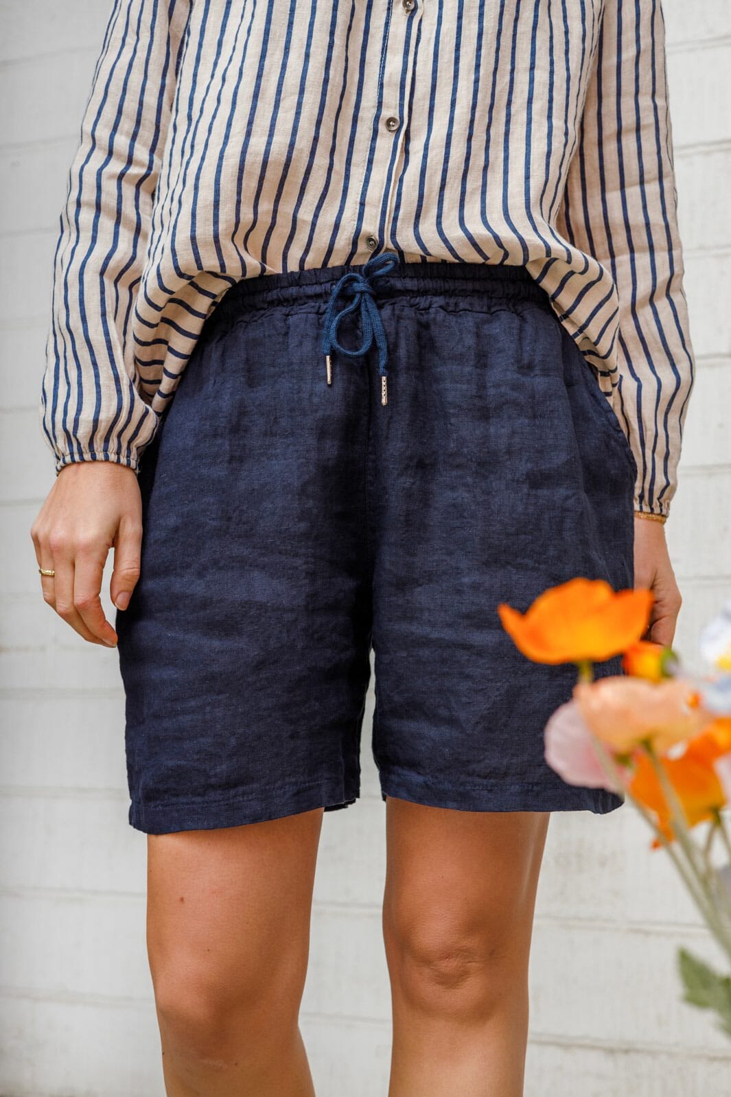 Black Colour - Bcmelina Linen Shorts 40575 - Navy