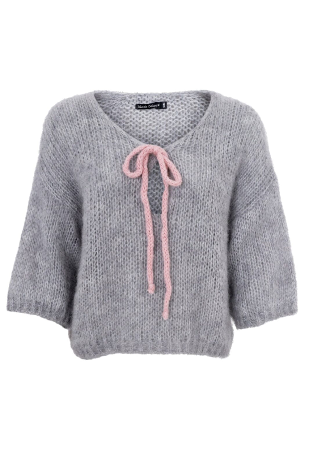 Forudbestilling - Black Colour - Bccasey Bow Jumper - Grey/ Rose Strikbluser 