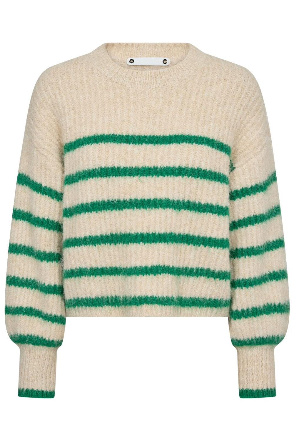 Forudbestilling - Co´couture - Coraliecc Crop Stripe O-Knit 32156 - 19934 Bonegreen Strikbluser 