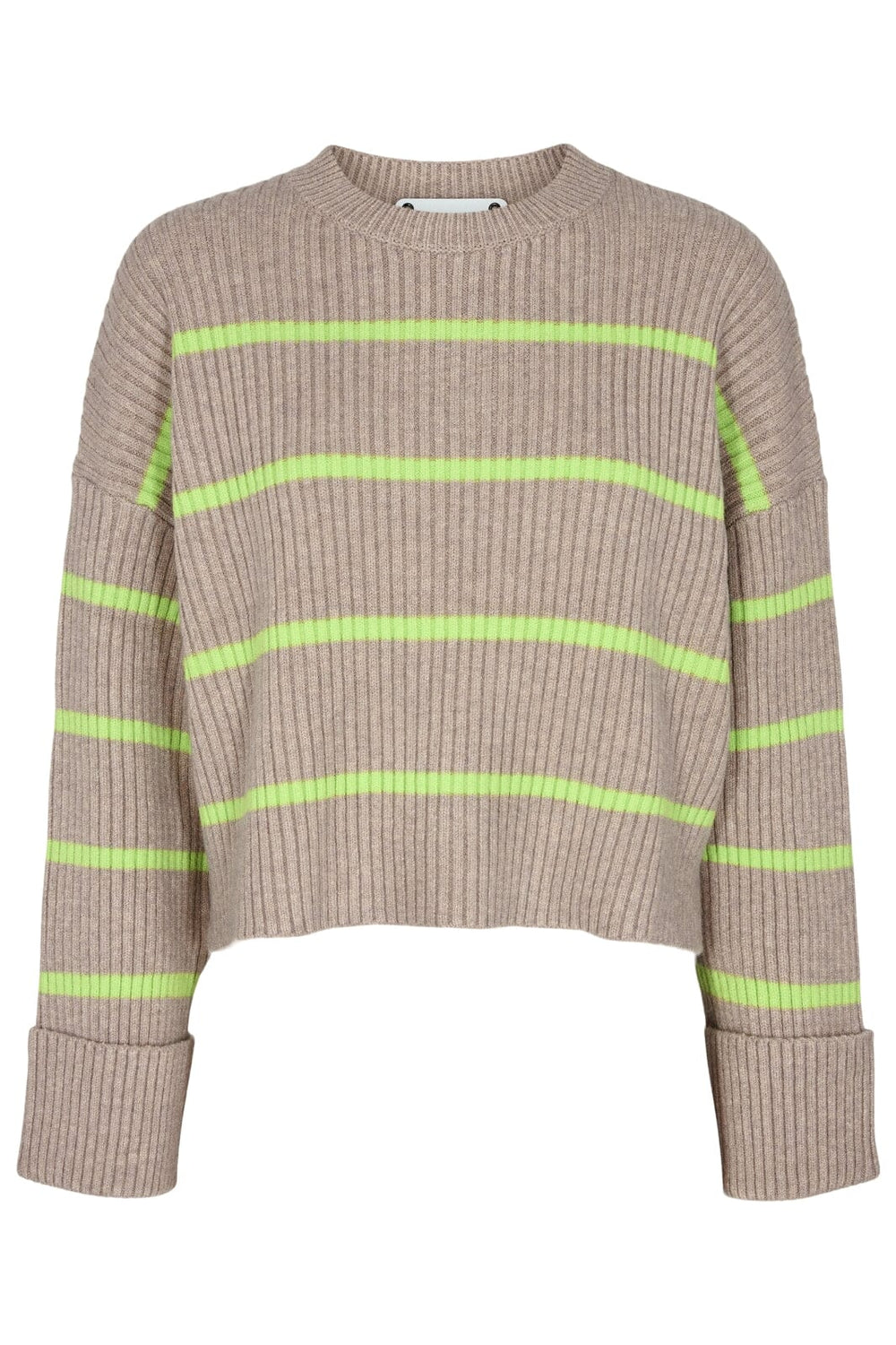 Forudbestilling - Co´couture - Row Stripe Box Crop O-Knit - Champagne (Februar) Strikbluser 