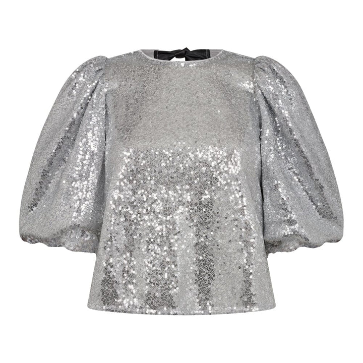 Forudbestilling - Co´couture - Steviecc Sequin Bow Blouse 35333 - 930 Silver Skjorter 