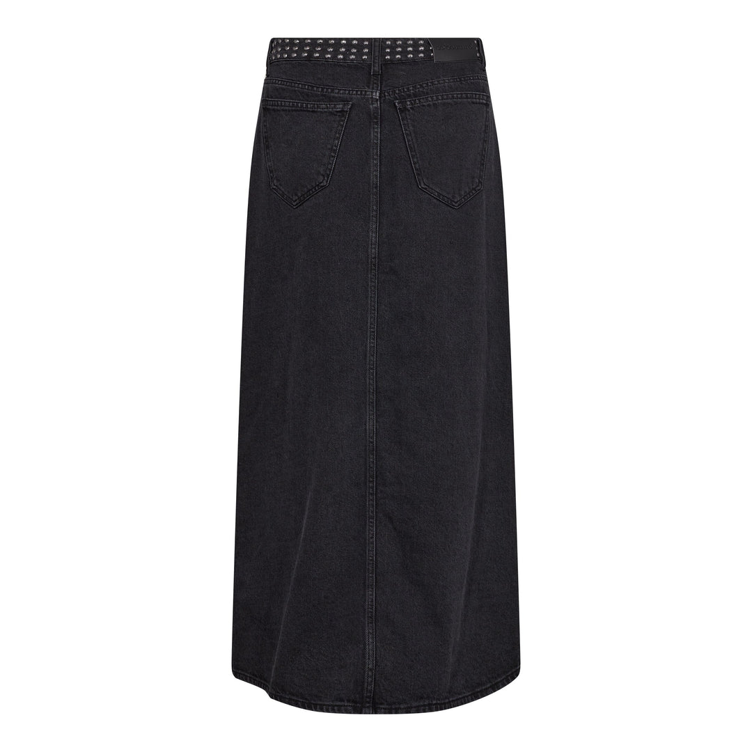 Forudbestilling - Co´couture - Vikacc Denim Stud Slit Skirt 34117 - 96 Black Nederdele 