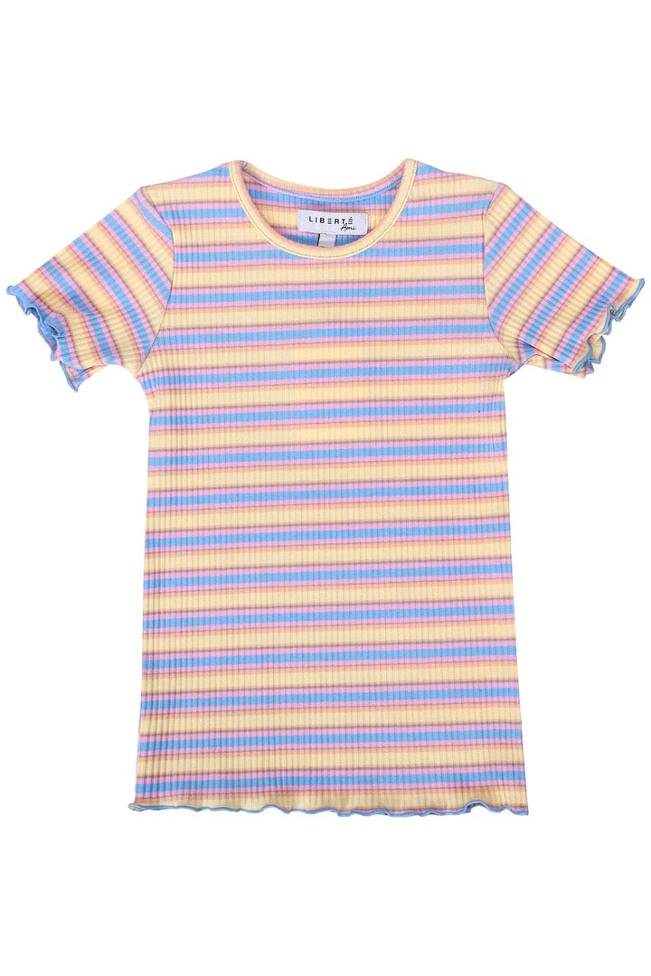 Forudbestilling - Liberte Ami - Natalia-Ss-Blouse-Kids - Yellow Rose Blue Stripe Bluser 