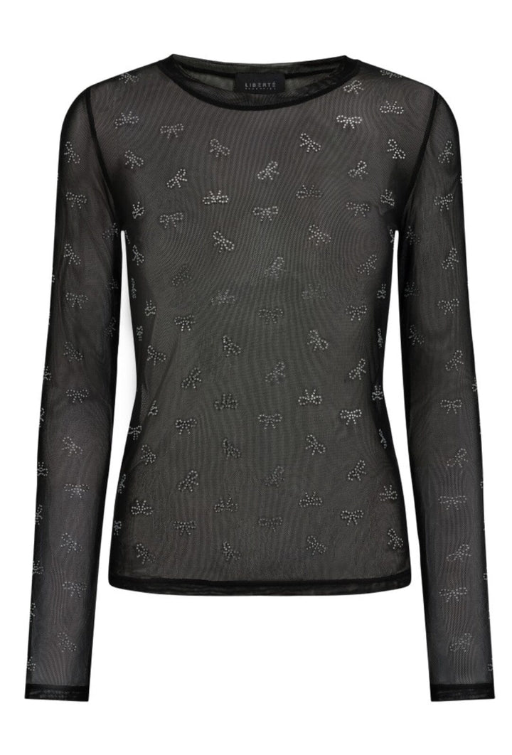 Forudbestilling - Liberte - Mesh-Ls-Sparkle-Tshirt 22134 - Black Bow Diamond Dot Bluser 