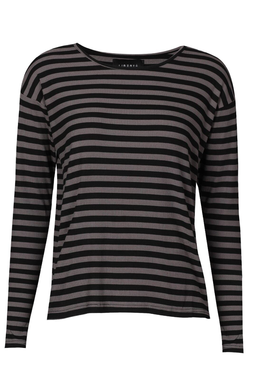 Forudbestilling - Liberte - Natalia-Ls-Boxy-Blouse - Black Dark Grey Stripe Bluser 