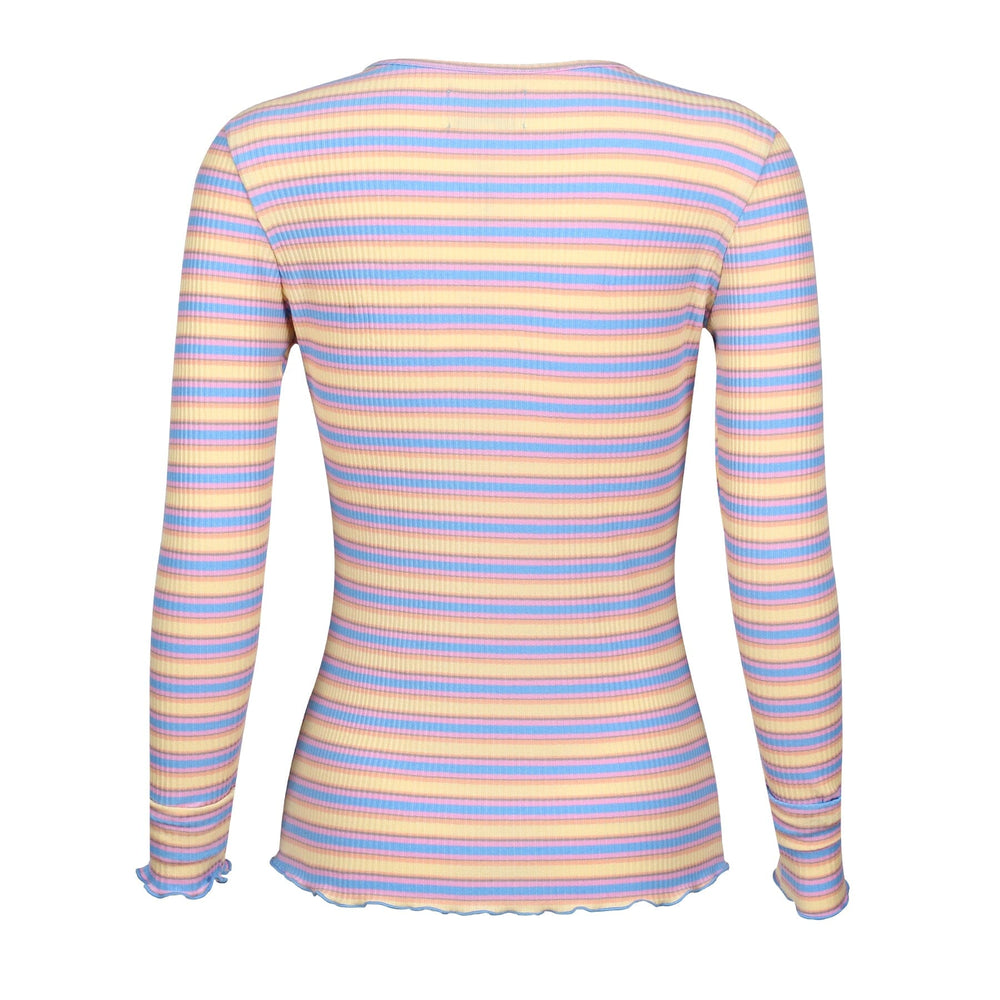 Forudbestilling - Liberte - Natalia Ls Round Neck Blouse - Yellow Rose Blue Stripe Bluser 