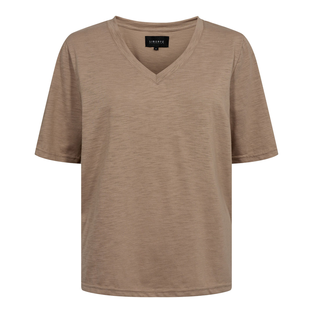 Forudbestilling - Liberte - Ulla-Ss-Vneck-Tshirt - Dusty Light Brown T-shirts 