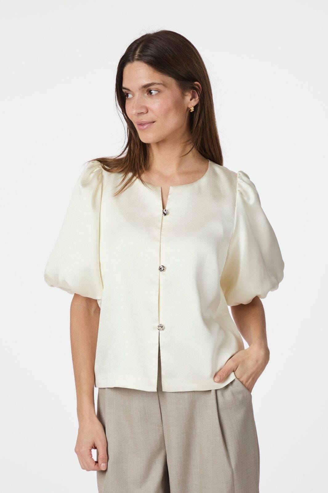 Neo Noir - Aisa Dull Satin Blouse 164658 - 124 - Ivory