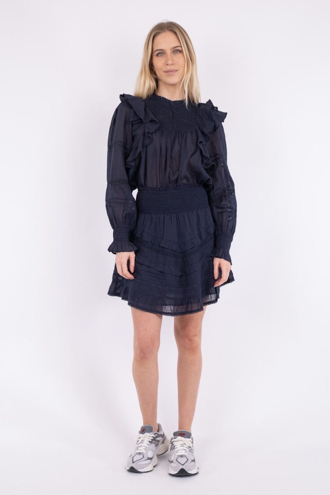 Forudbestilling - Neo Noir - Donna S Voile Skirt - Navy - (Marts) Nederdele 