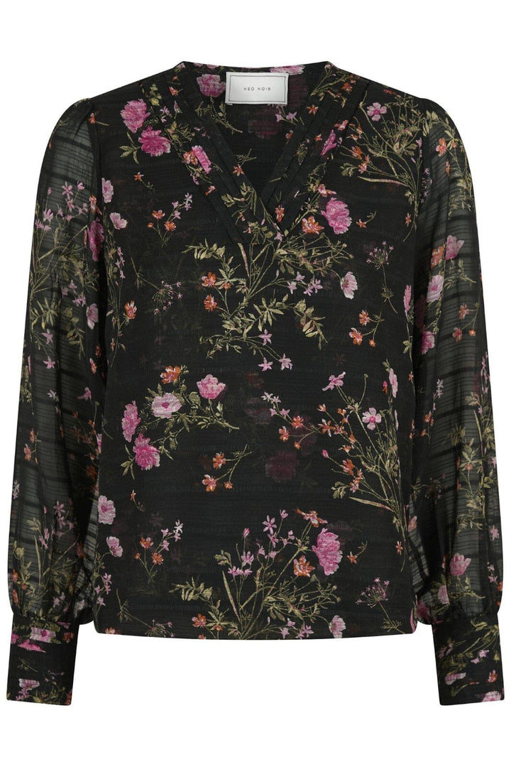 Forudbestilling - Neo Noir - Mahra Flower Print Blouse - Black Bluser 