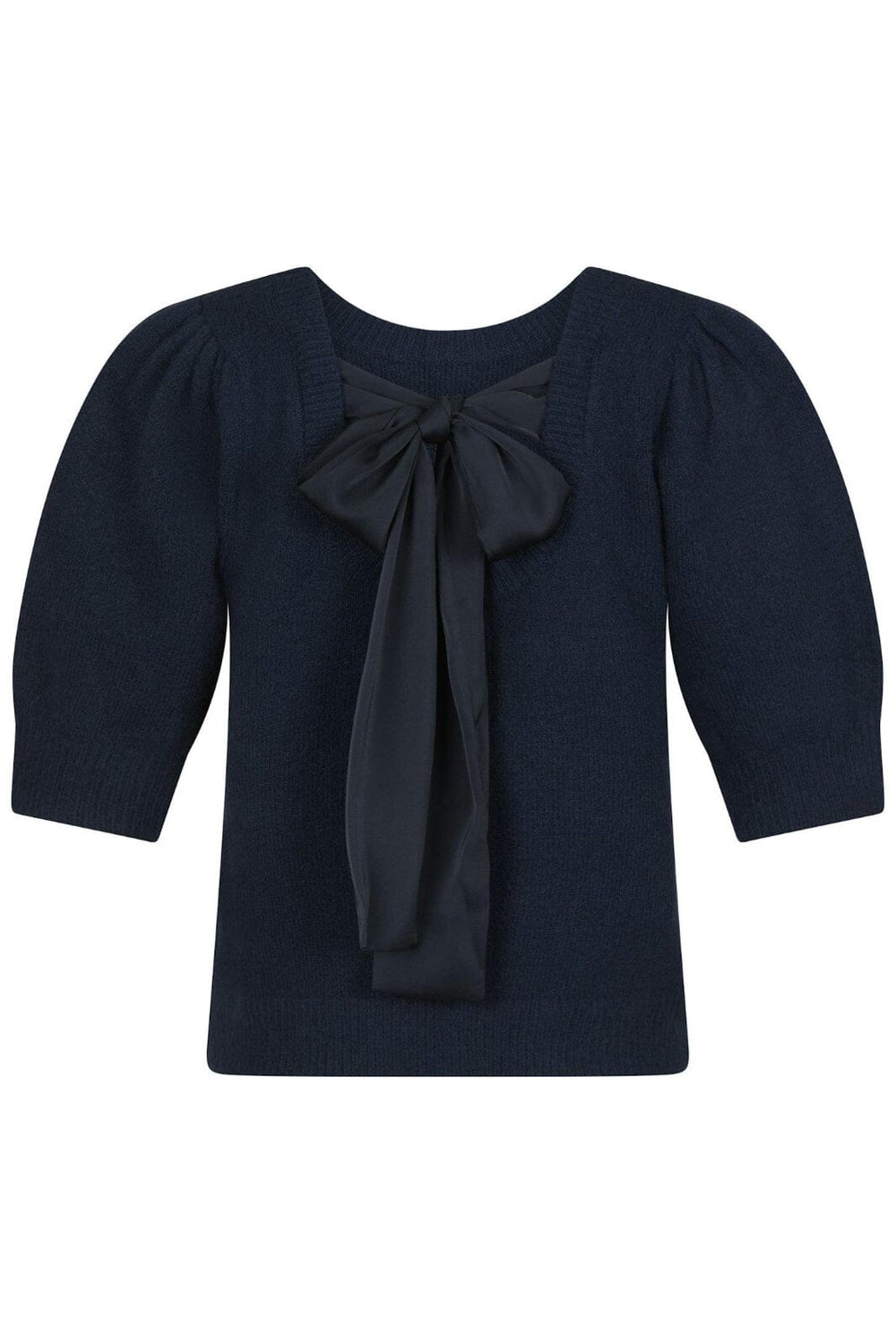 Forudbestilling - Neo Noir - Martha Bow Knit Tee - Navy Strikbluser 