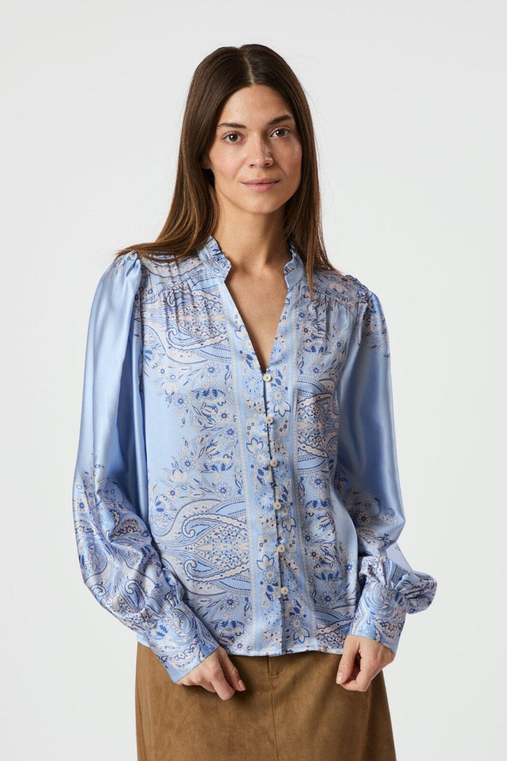 Neo Noir - Massima Paisley Border Blouse 160960 - 145 - Light Blue