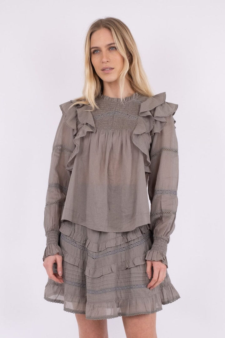 Forudbestilling - Neo Noir - Sarna S Voile Blouse - Smoke Green - (Marts) Bluser 