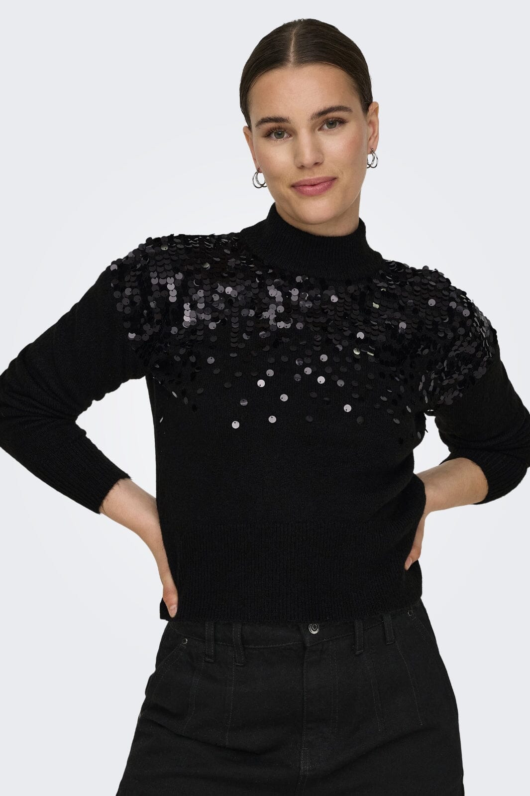 Only - Onlalba Ls Sequins High Neck Knt 15332081 - 4591146 - Black Sequins