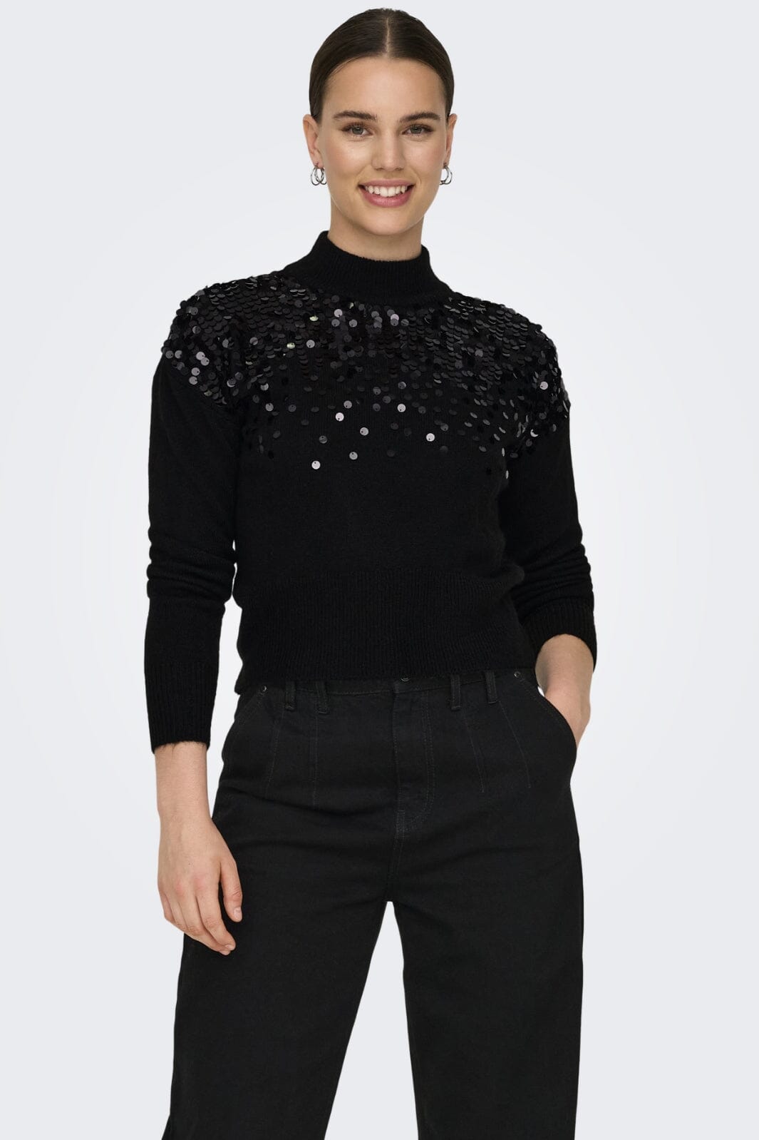 Only - Onlalba Ls Sequins High Neck Knt 15332081 - 4591146 - Black Sequins