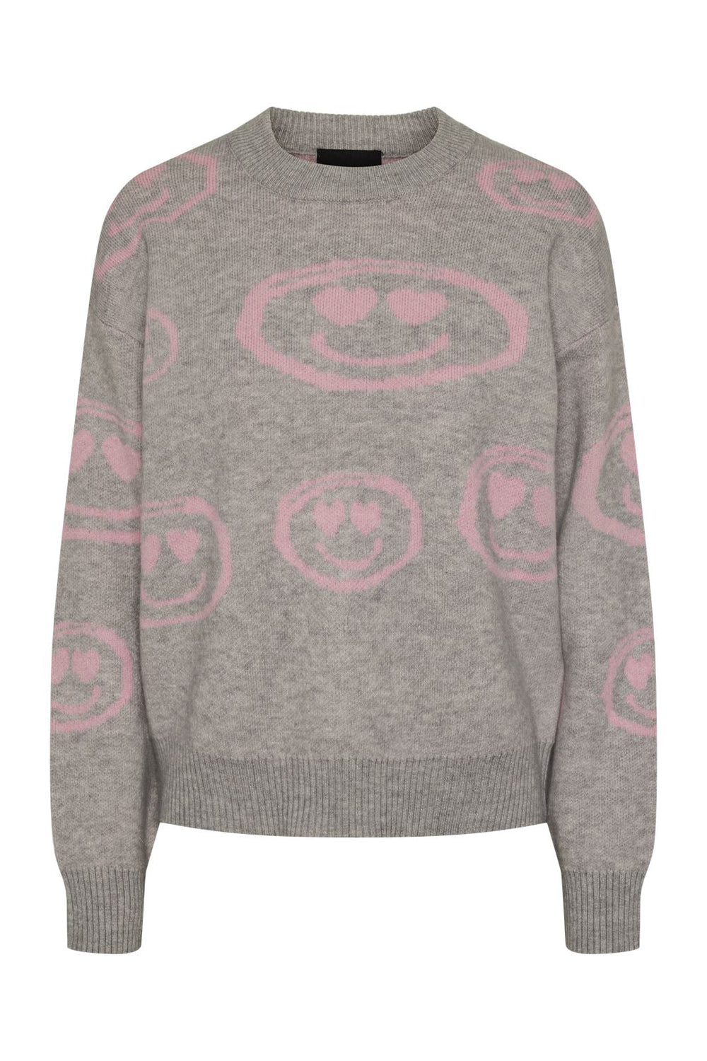 Pieces - Pcdanni Ls Loose Knit - 4561743 Light Grey Melange Prism Pink Smiley