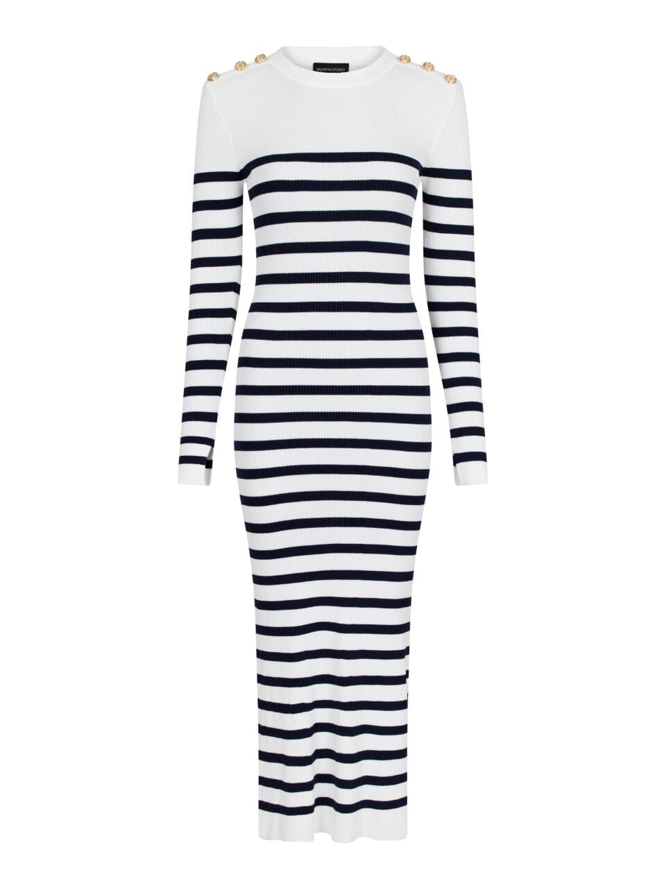 Forudbestilling - Valentin Studio - Gold Button Knit Long Dress - Navy Stripes (Juni/Juli) Kjoler 