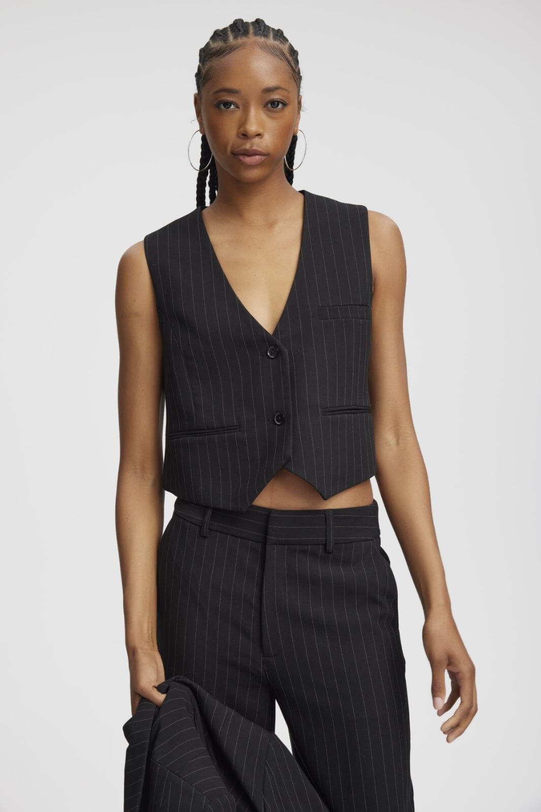 Gestuz - JoelleGZ pinstripe waistcoat - black pinstripe Veste 