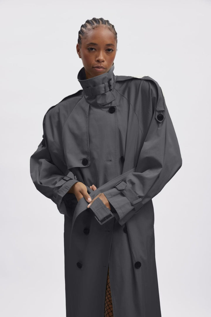 Gestuz - Sallygz Trenchcoat - 106308 Gray Pinstripe Frakker 