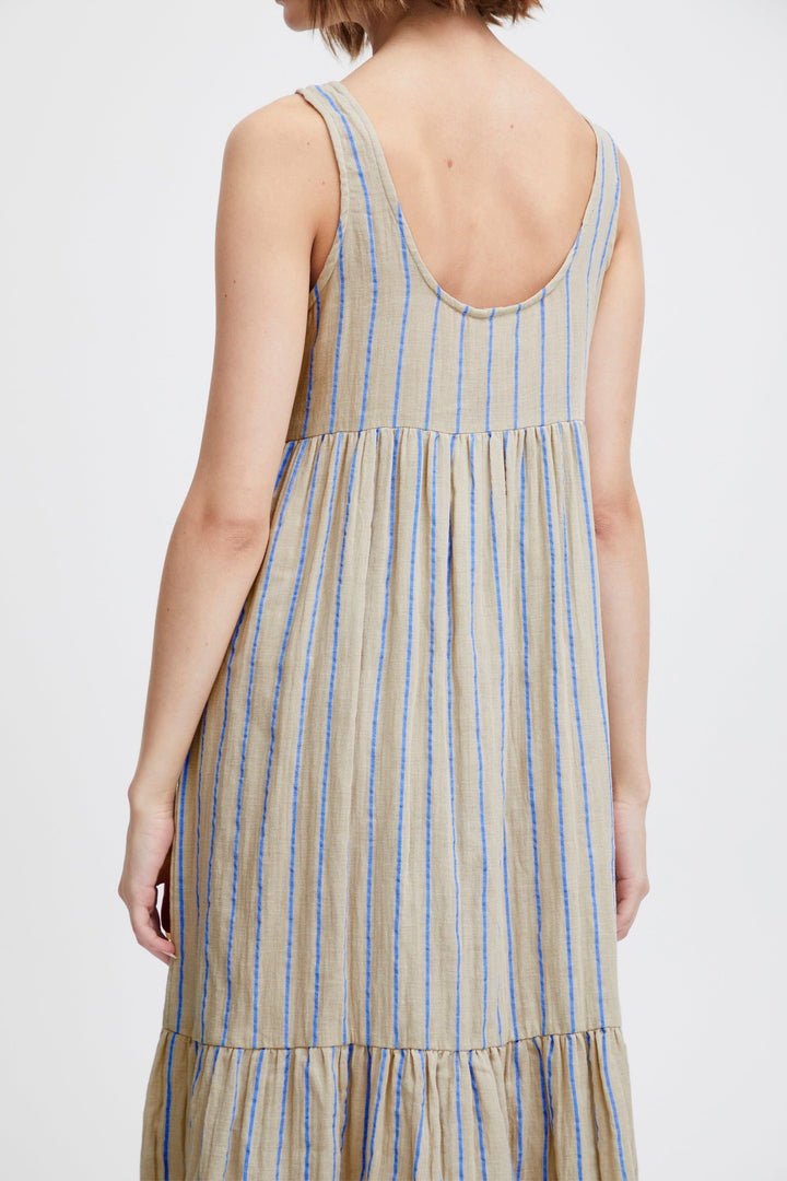 Ichi - Iafoxa Striped Maxi Dr - 203320 Doeskin/Della Blue Stripe Kjoler 