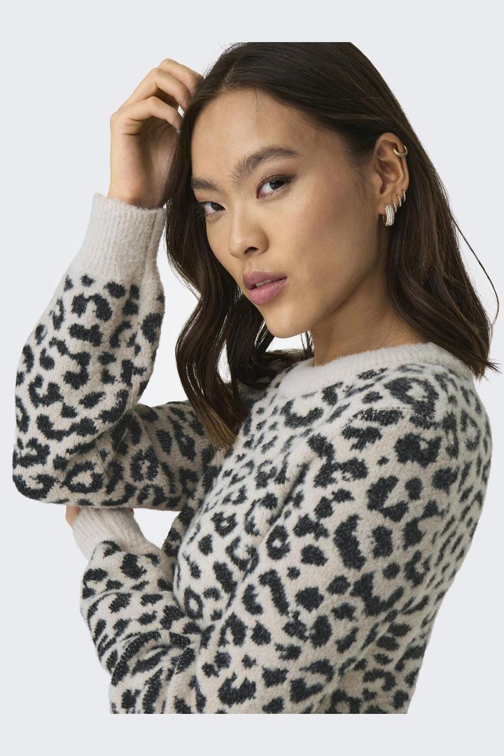 Jdy - Jdylorraine Animal L/S Pullover Knt - 4285264 Cement Black Leopard Spots