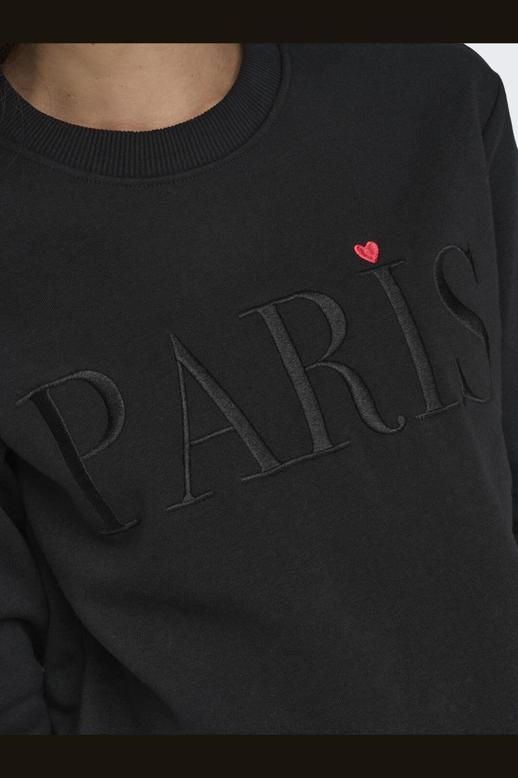 Jdy - Jdyparis L/S Emb Sweat - 4211090 Black Paris Heart Embroidery