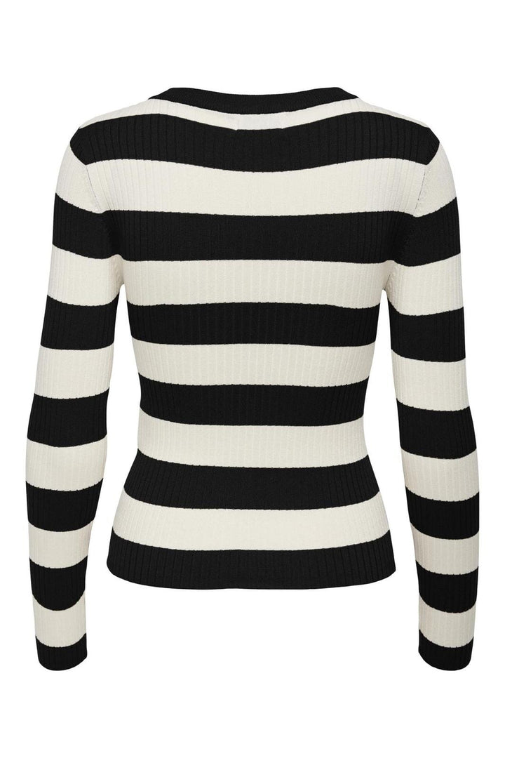 Jdy - Jdyplum L/S O-Neck Pullover Knt - 4149549 Black W Eggnog Stripes