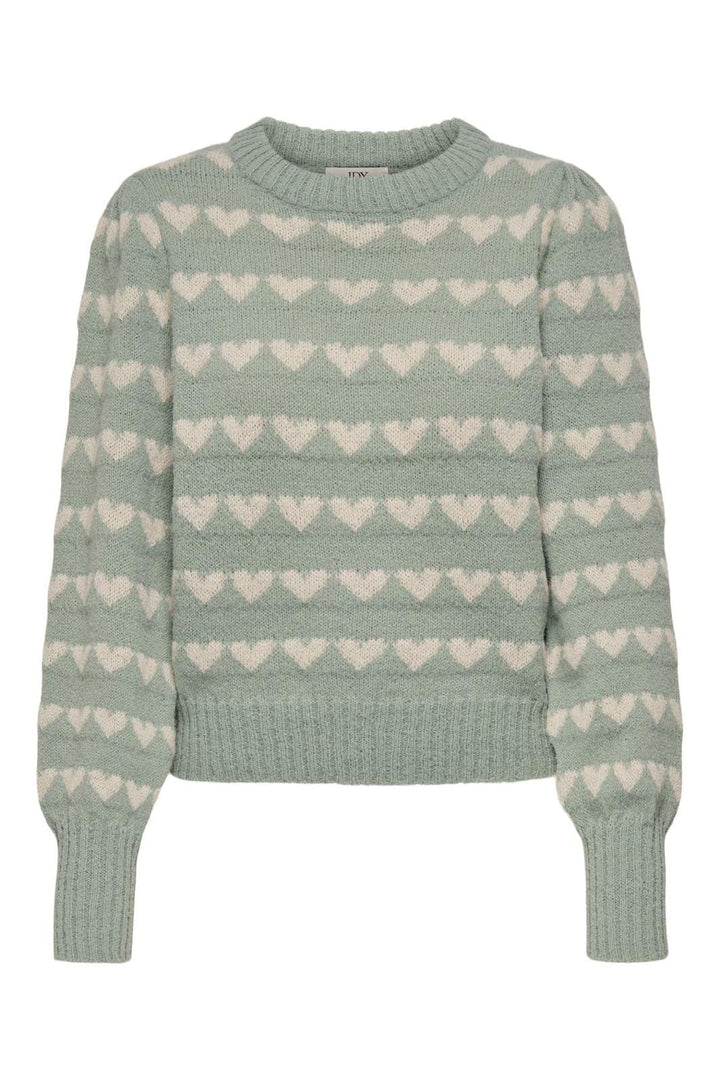 Jdy - Jdysigrid Life L/S On Puff Pull Knt - 4622908 Iceberg Green W. Cement Hearts