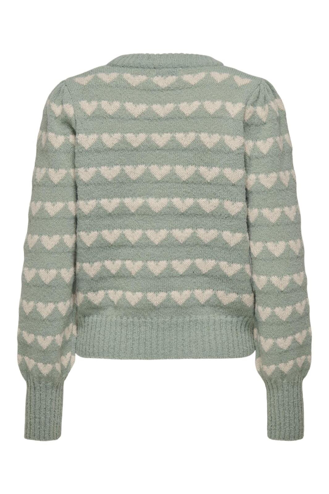 Jdy - Jdysigrid Life L/S On Puff Pull Knt - 4622908 Iceberg Green W. Cement Hearts