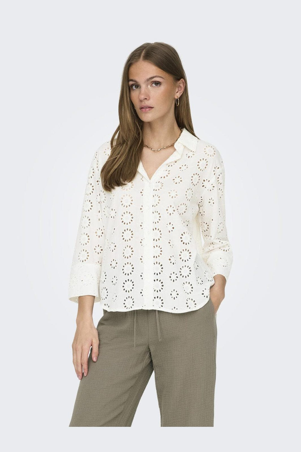 JDY - Jdytallie 3/4 Long Shirt - 4546107 Cloud Dancer 2024 Broderie Anglaise