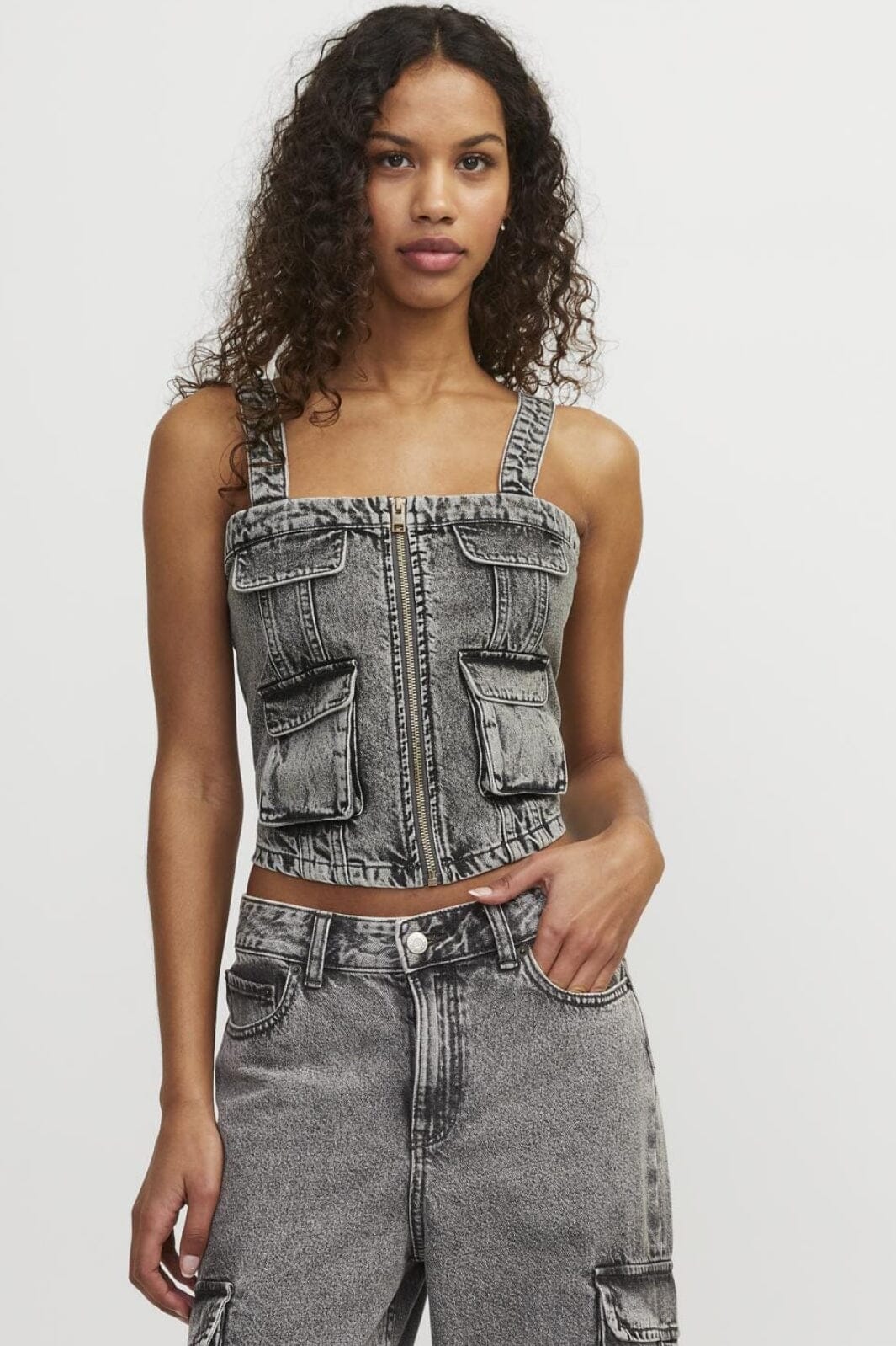 Jjxx - Jxcarolyn Cargo Denim Top - 4646844 Grey Denim Toppe 