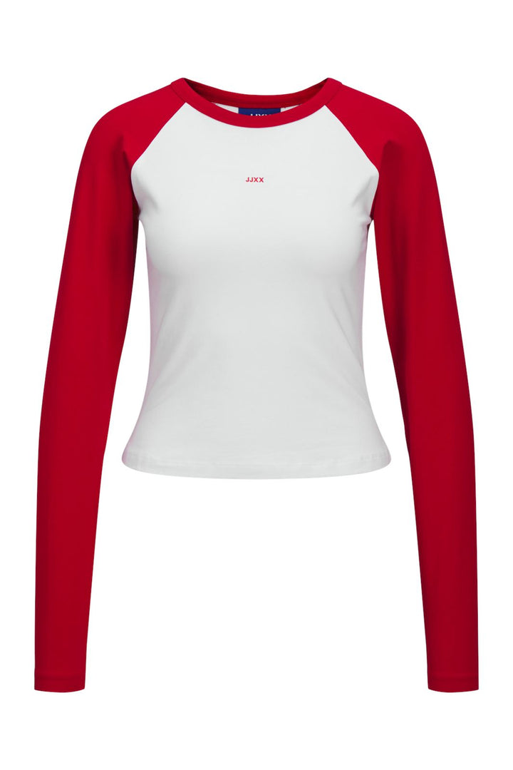 Jjxx - Jxgigi Str Ls Logo Tee Styd - 4663854 Bright White Fiery Red Sleeves