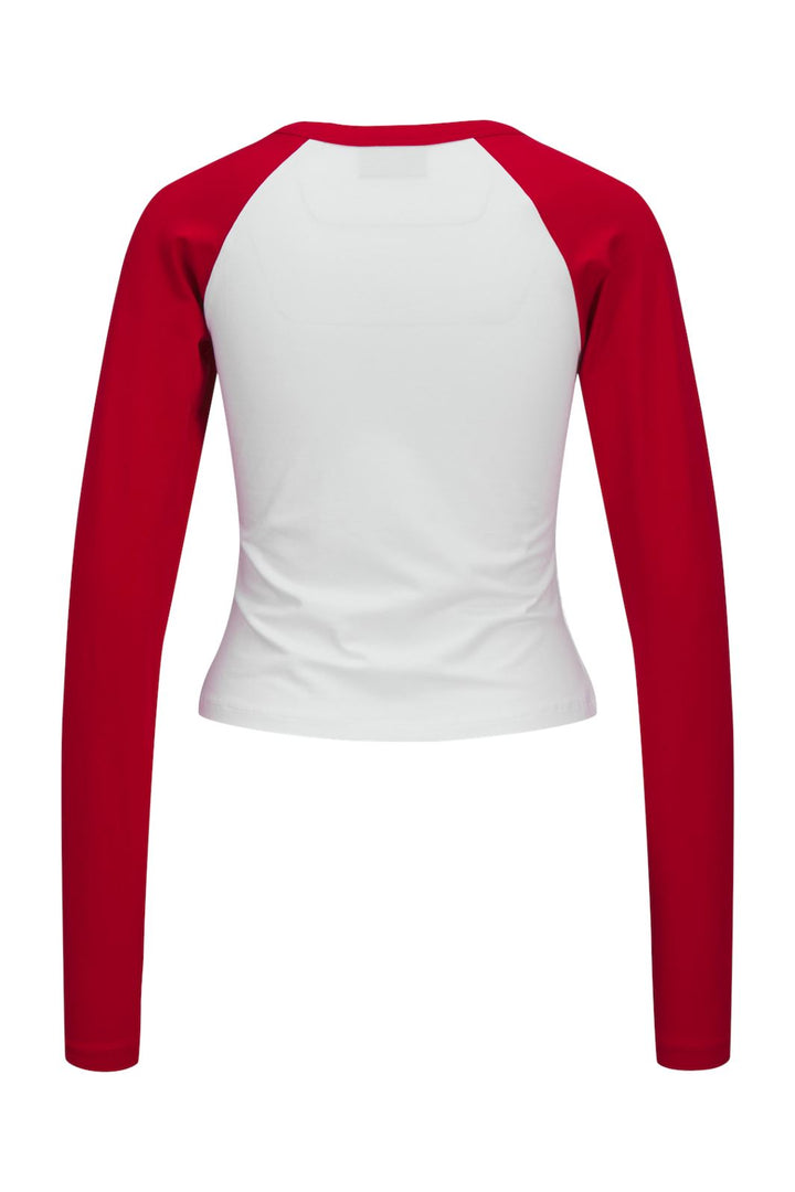 Jjxx - Jxgigi Str Ls Logo Tee Styd - 4663854 Bright White Fiery Red Sleeves