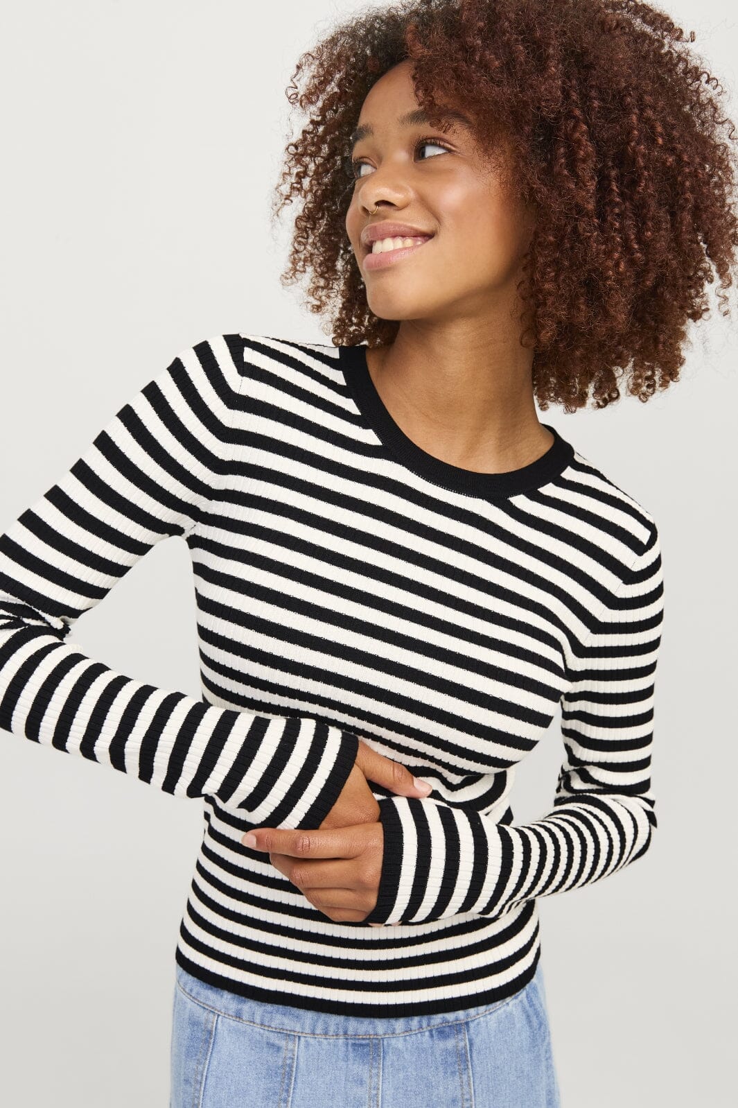 Jjxx - Jxjodi Tight Stripe Crew Neck Knit - 4509785 Black /Cloud Dancer