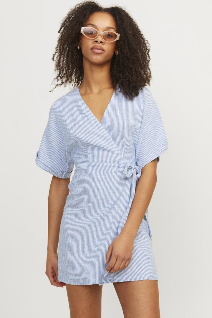 Jjxx - Jxraya Linen Blend Wrap Dress - 4523055 Silver Lake Blue Bone White Kjoler 