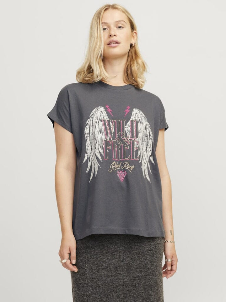 Jjxx - Jxwilma Astrid Boxy Sl Tee Ft24 - 4777386 Dark Shadow Wild & Free T-shirts 