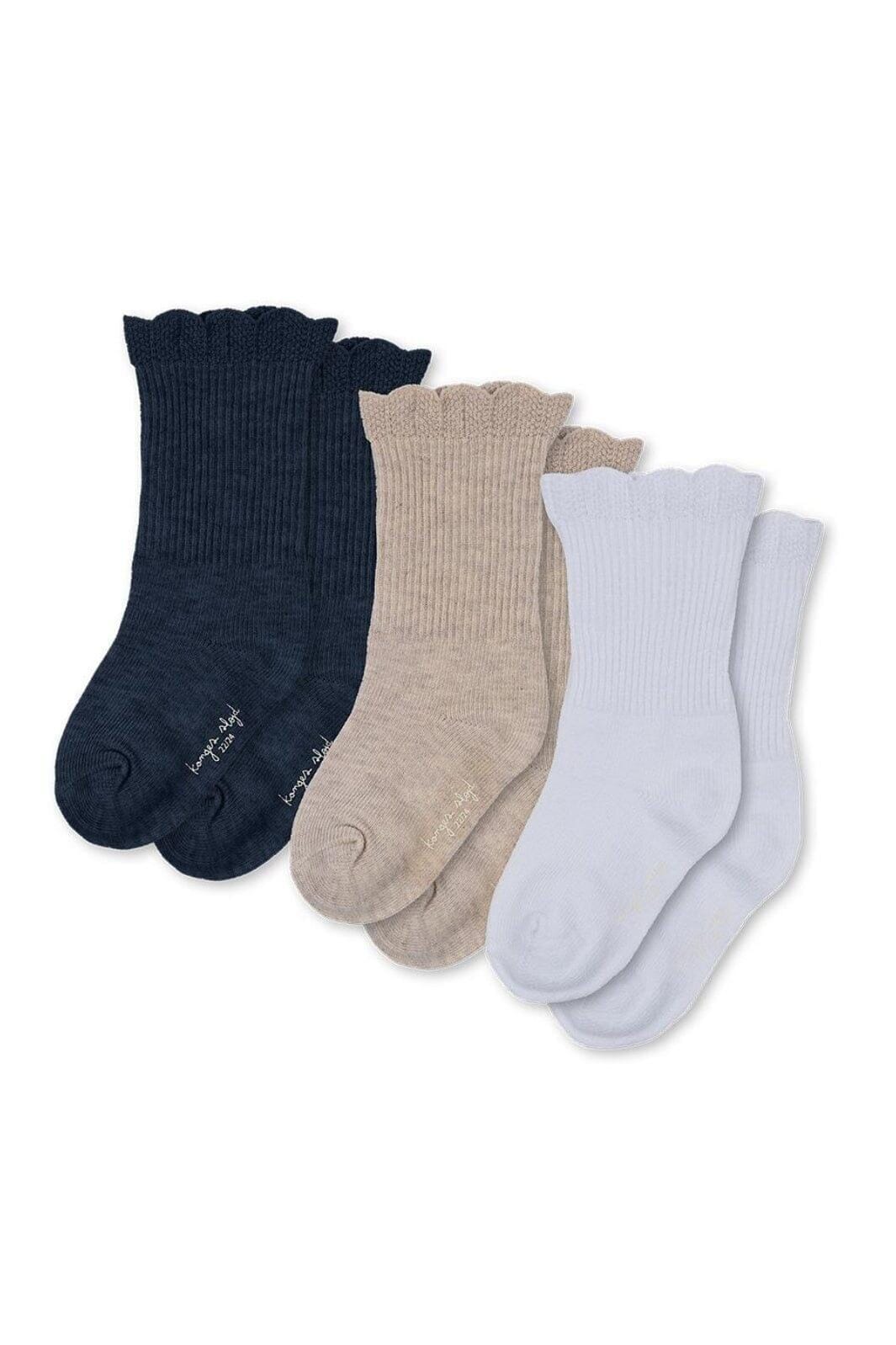 Konges Sløjd - 3 Pack Frill Socks - White/navy/beige Strømper 