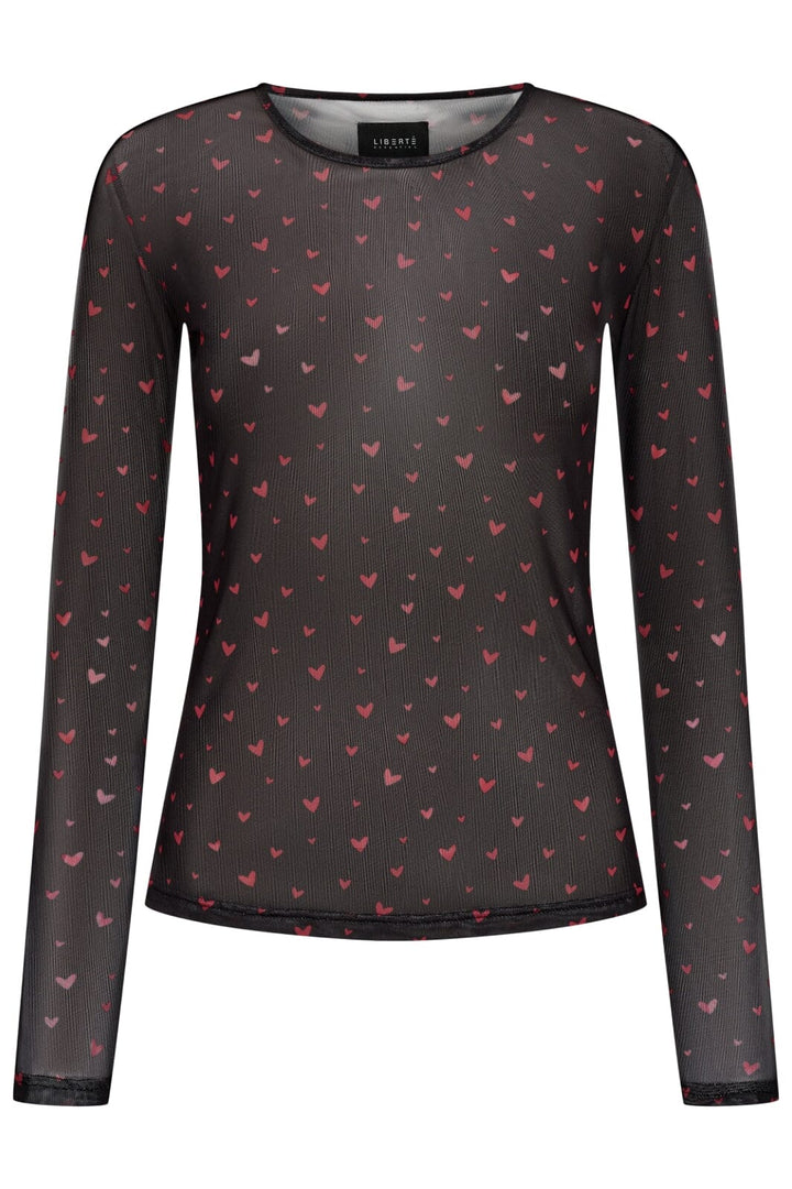 Liberte - Mesh-Ls-Tshirt 22065 - Black Red Hearts Bluser 