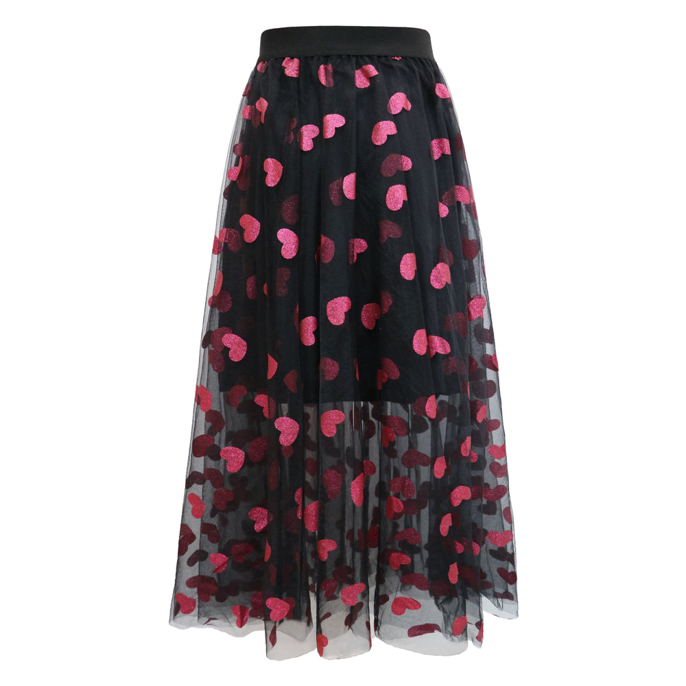 Liberte - Tulle-Heart-Skirt - Black Pink Heart Nederdele 