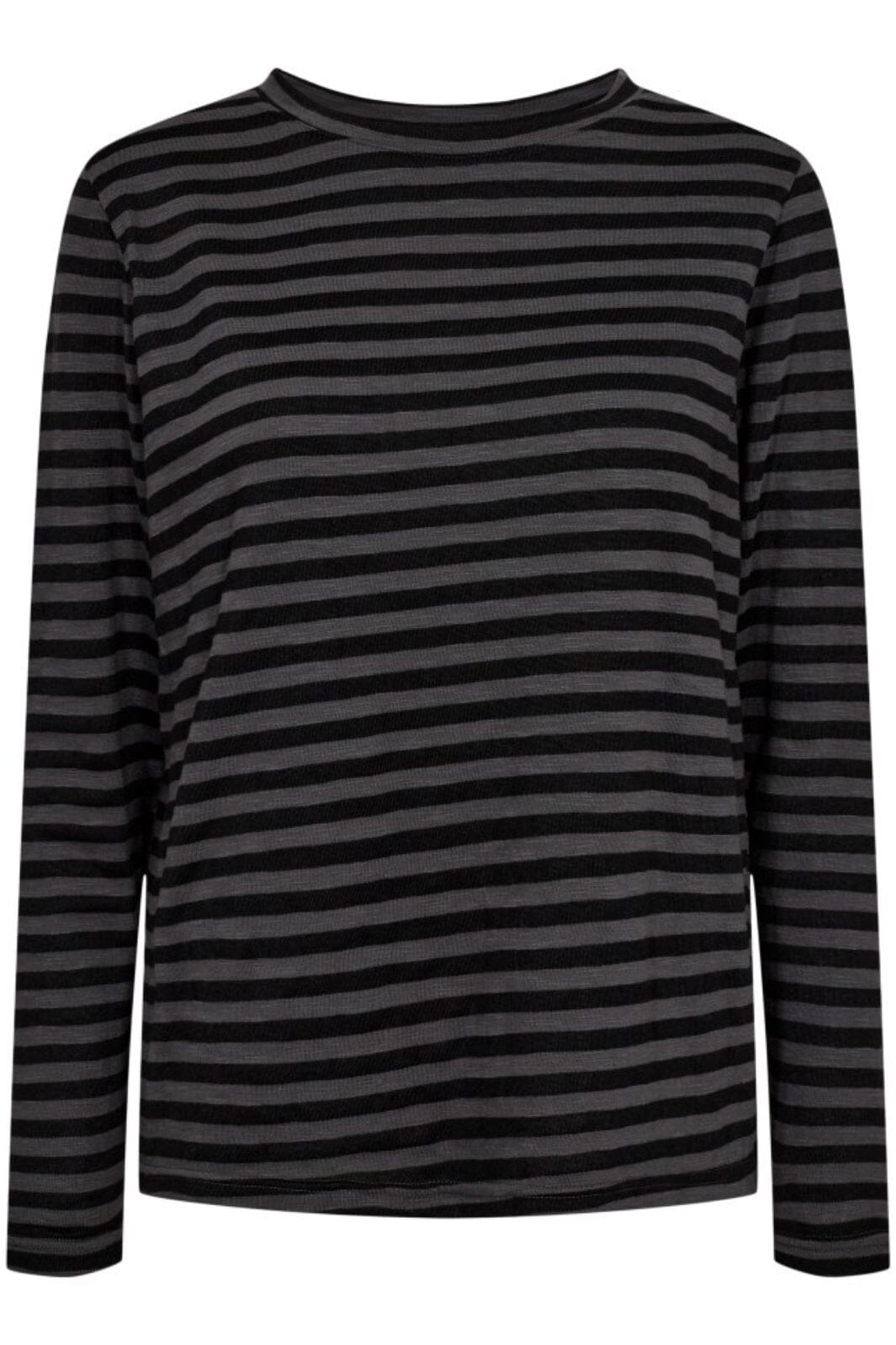 Liberte - Ulla-Ls-Stripe-Tshirt - Dark Grey Black Stripe Bluser 