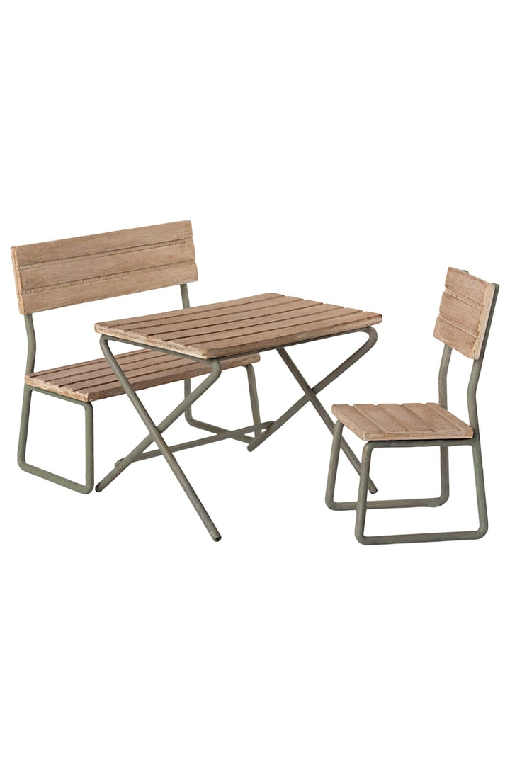 Maileg - Garden Set, Table W. Chair And Bench - Mini Legetøj 