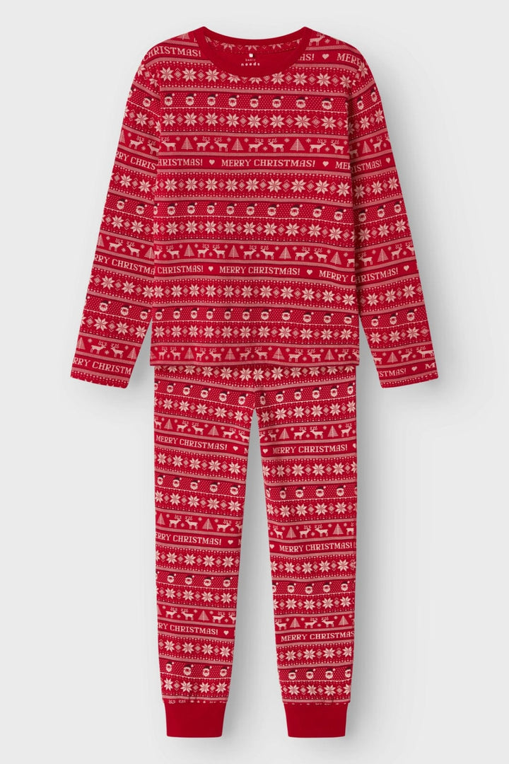 Name It - Nknvismas Ls Nightset - 4668404 Jester Red Merry Christmas Nattøj 