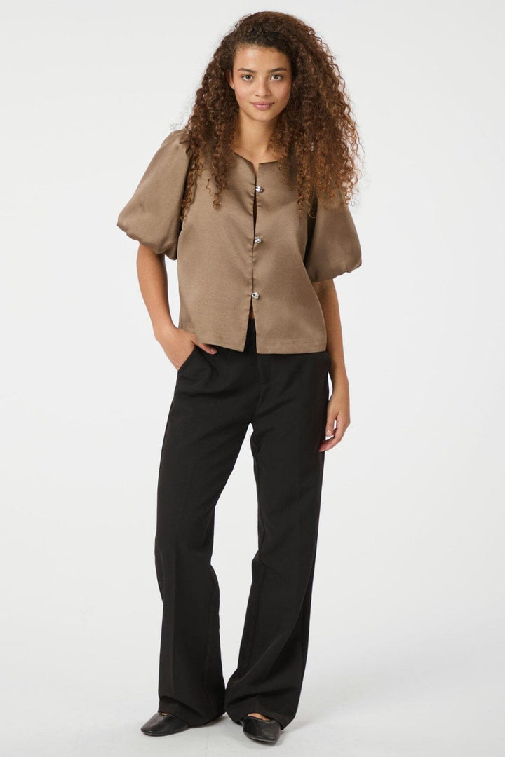 Neo Noir - Aisa Dull Satin Blouse 164658 - 811 - Dark Taupe