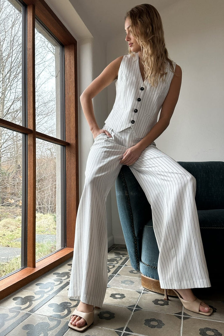 Neo Noir - Alessandra Pinstripe Pants - White Bukser 